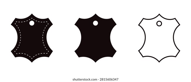 Leather Hide Icon Set, Genuine Leather Material Labels and Premium Badge Vector Icons in Outline, Solid and 
Stitched Styles