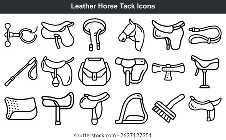 Leather horse tack icons saddle bridle equipment
