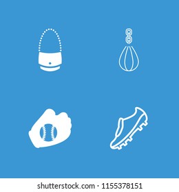 Leather icon. collection of 4 leather filled and outline icons such as baseball glove, soccer trainers, bag. editable leather icons for web and mobile.