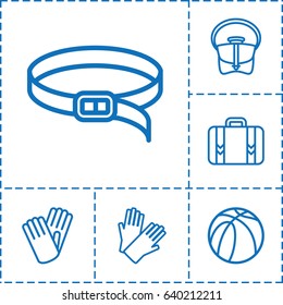 Leather icon. set of 6 leather outline icons such as gloves, bag, belt, basketball