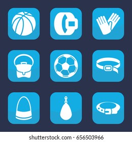 Leather icon. set of 9 filled leather icons such as belt, bag, gloves, basketball, fotball