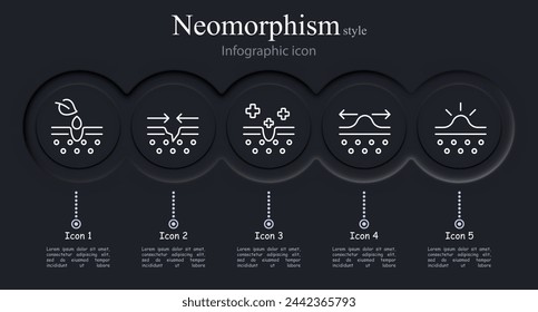 Leather icon set. Moisturizing, healing, plus, treatment, pimple, skin smoothing. Neomorphism style. Vector line icon for business and advertising