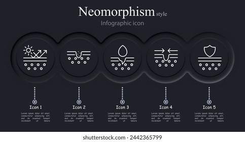 Leather icon set. Sun protection cream, pimple, cut, moisturizing, tightening, shield. Neomorphism style. Vector line icon for business and advertising