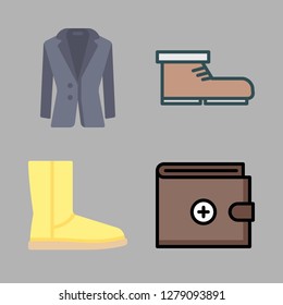 leather icon set. vector set about boot, jacket and wallet icons set.