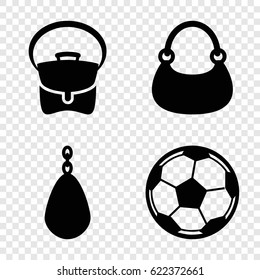 Leather icons set. set of 4 leather filled icons such as bag, fotball