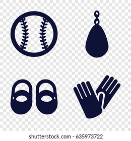 Leather icons set. set of 4 leather filled icons such as baby shoes, gloves, baseball