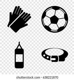 Leather icons set. set of 4 leather filled icons such as belt, gloves, fotball