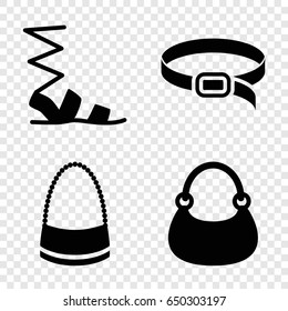 Leather icons set. set of 4 leather filled icons such as sandals, bag