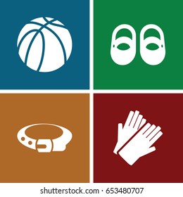 Leather icons set. set of 4 leather filled icons such as baby shoes, belt, gloves