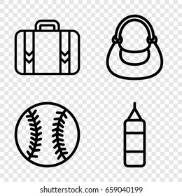 Leather icons set. set of 4 leather outline icons such as bag, luggage, baseball