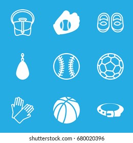 Leather icons set. set of 9 leather filled and outline icons such as belt, basketball, baseball glove, baby shoes, gloves, bag, baseball, fotball