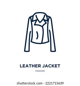 leather jacket icon from fashion collection. Thin linear leather jacket, jacket, dress outline icon isolated on white background. Line vector leather jacket sign, symbol for web and mobile