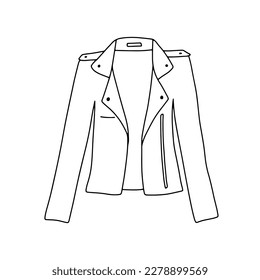 Leather jacket isolated on white. Doodle outline illustration