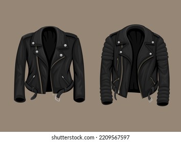 Leather Jacket man and woman fashion collection set illustration editable vector