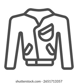Leather jacket with sleeves and pockets line icon, autumn clothing concept. Vector graphics. Vest for men, clothes sign on white background, outline style icon for mobile or web design