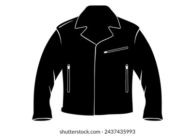 Leather Jacket Vector Silhouette Illustration, Men's casual clothing, Classic biker jacket.