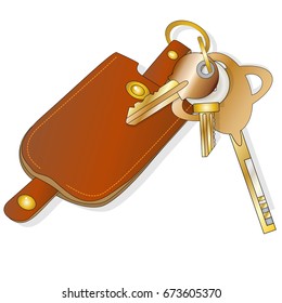 Leather key chain isolated with key