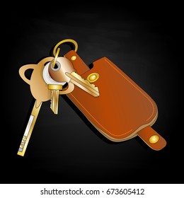 Leather key chain isolated with key