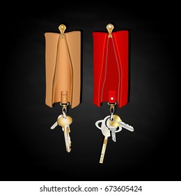 Leather key chain isolated with key