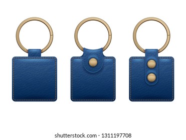 Leather key rings set. Key chains trinkets accessory vector design.