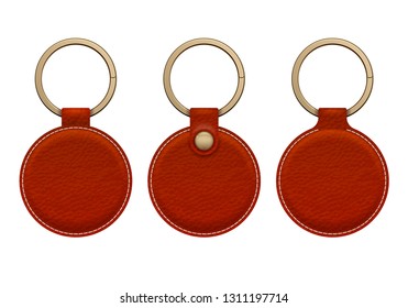 Leather key rings set. Key chains trinkets accessory vector design.