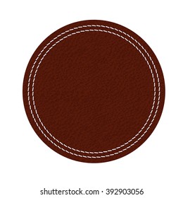 Leather Label. Brown Shield With Stitch. Vector Illustration Isolated On White Background.