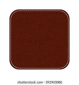 Leather label. Brown shield with stitch. Vector illustration isolated on white background.