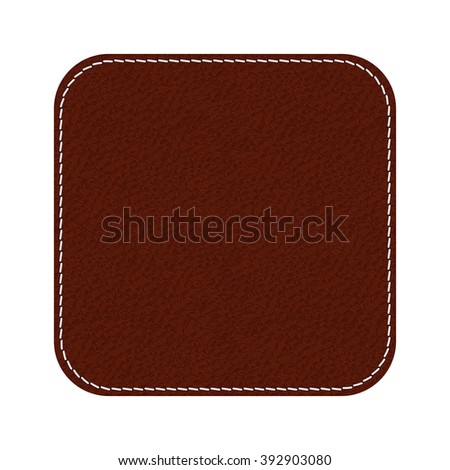 Leather label. Brown shield with stitch. Vector illustration isolated on white background.