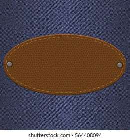 leather label for clothes on jeans background in vintage style vector illustration.