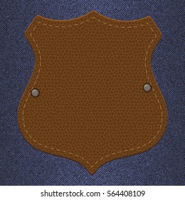 leather label for clothes on jeans background in vintage style vector illustration.