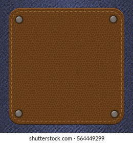 leather label for clothes on jeans background in vintage style vector illustration.