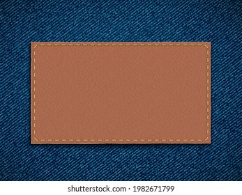 Leather label on denim. Blank template for copy space. Vector background