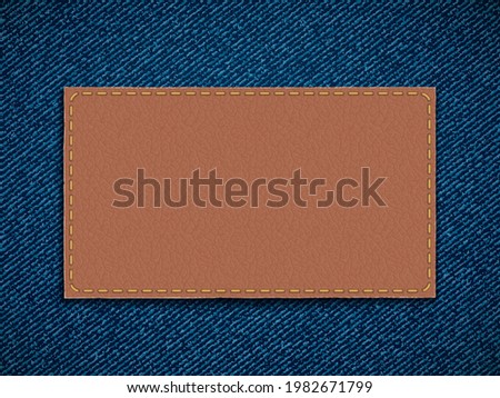 Leather label on denim. Blank template for copy space. Vector background