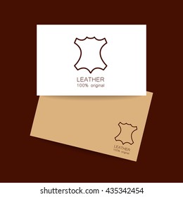 Leather logo. Identity design. Card design template. Leather - 100% original. Template sign for the label, logo, advertising, products made of leather. Leather logo. Vector template. 
