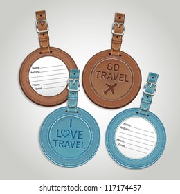 Leather luggage tags labels. Vector illustration