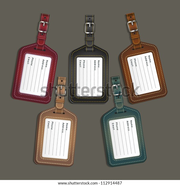 Leather luggage\
tags labels. Vector\
illustration