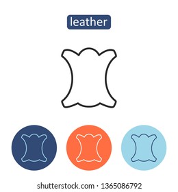 Leather material outline icons set. Textile manufacturing industry sign. Garment label information. Clothing production vector illustration isolated on white background. Cow skin pictogram.