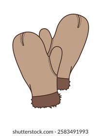 Leather mittens technical illustration vector mockup template.