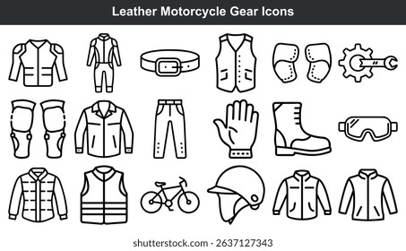 Leather motorcycle gear icons set vector illustration