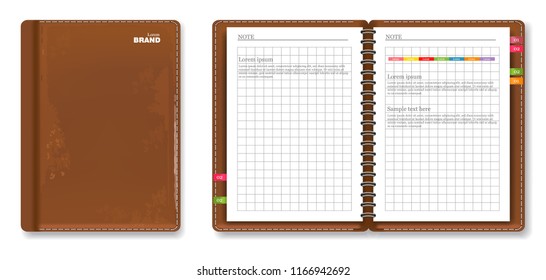 Leather note book Vector realistic. 3d detailed illustrations