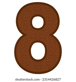 Leather Number Eight Vector Illustration. Number 8 Isolated On A White Background