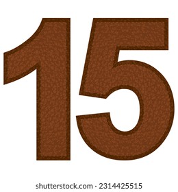 Leather Number Fifteen Vector Illustration. Number 15 Isolated On A White Background