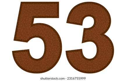 Leather Number Fifty Three Vector Illustration. Number 53 Isolated On A White Background