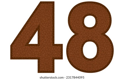 Leather Number Forty Eight Vector Illustration. Number 48 Isolated On A White Background