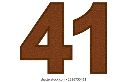 Leather Number Forty One Vector Illustration. Number 41 Isolated On A White Background