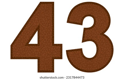 Leather Number Forty Three Vector Illustration. Number 43 Isolated On A White Background