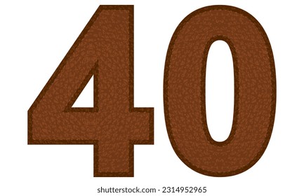Leather Number Forty Vector Illustration. Number 40 Isolated On A White Background