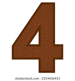 Leather Number Four Vector Illustration. Number 4 Isolated On A White Background