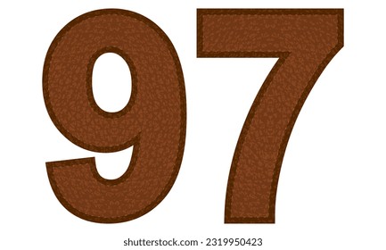 Leather Number Ninety Seven Vector Illustration. Number 97 Isolated On A White Background