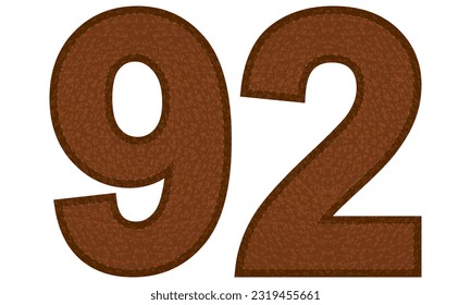 Ilustración De Cuero Número Noventa Y Dos Vectores. Número 92 Aislado En Un Fondo Blanco